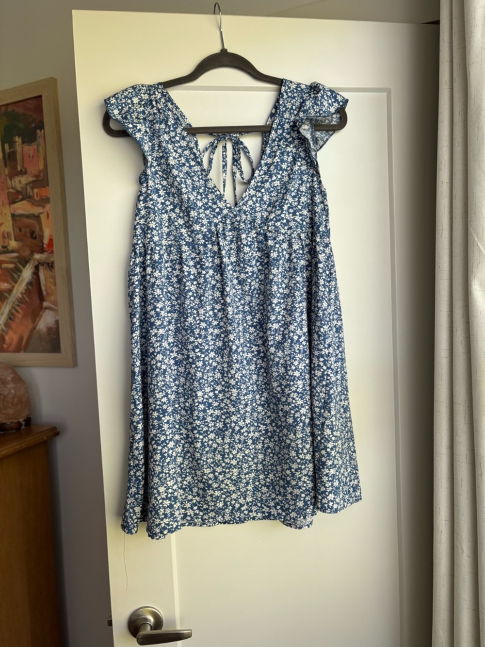 Blue Floral V-Neck Tie-Back Sundress